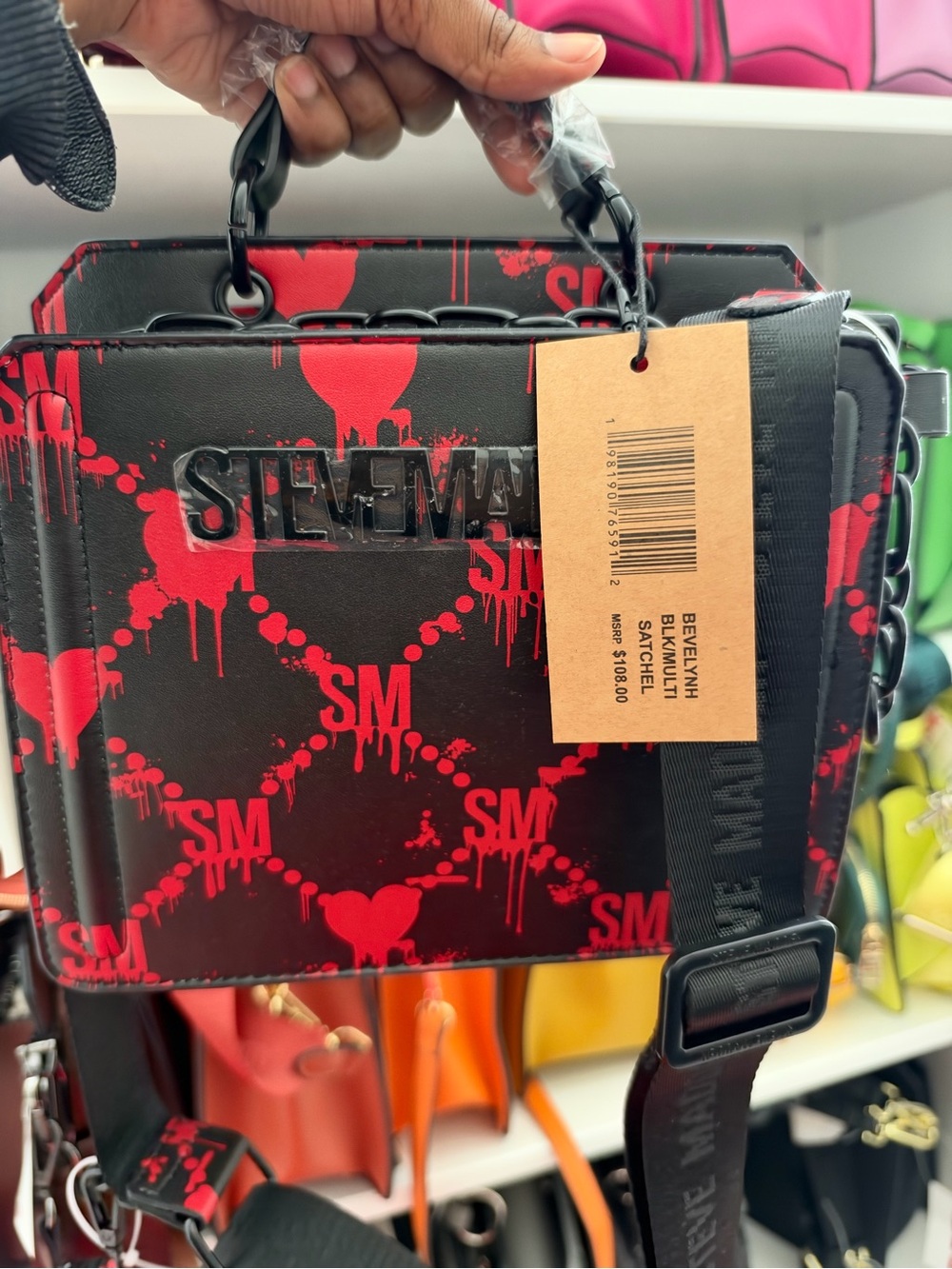 Steve Madden Bevelyn Hearts Satchel – Red & Black